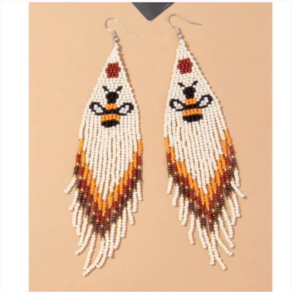 ❤️❤️FREE Bee Bug Bumblebee Fringe Beaded Tassel Vaca Chic Modern Hippie Earrings